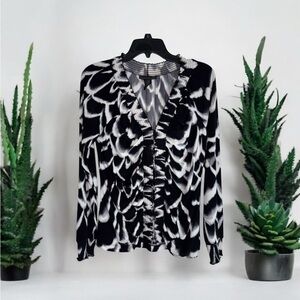 Attention Black and White Ruched Ruffled Blouse size L